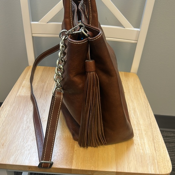 Lux Cavalcanti Genuine Brown Leather Crossbody Purse with Tassels Made in Italy - Picture 5 of 13